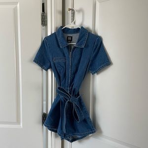 Urban Outfitters Denim Tie-front Romper XS